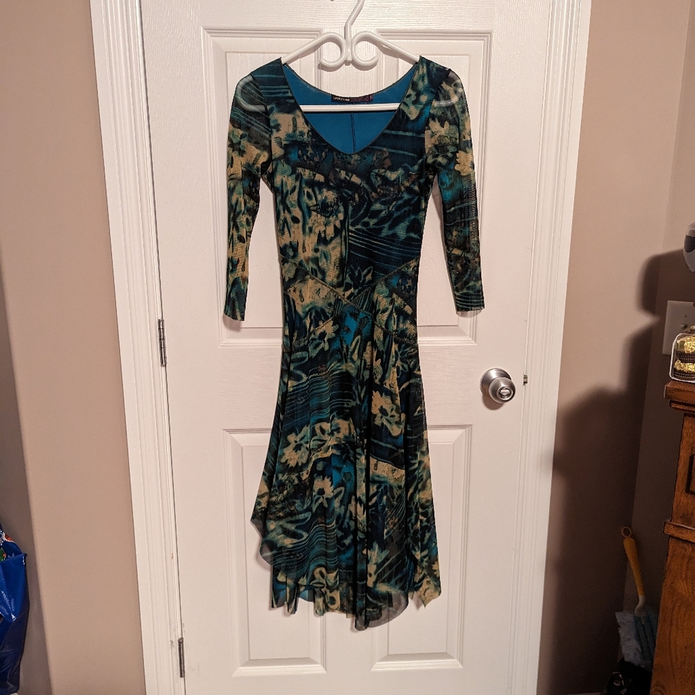 Green Pattern Cocktail Dress - Picture 2 of 4